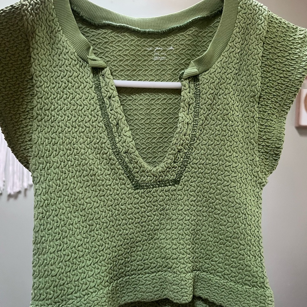 Urban Outfitters Green Textured Short Sleeve Top